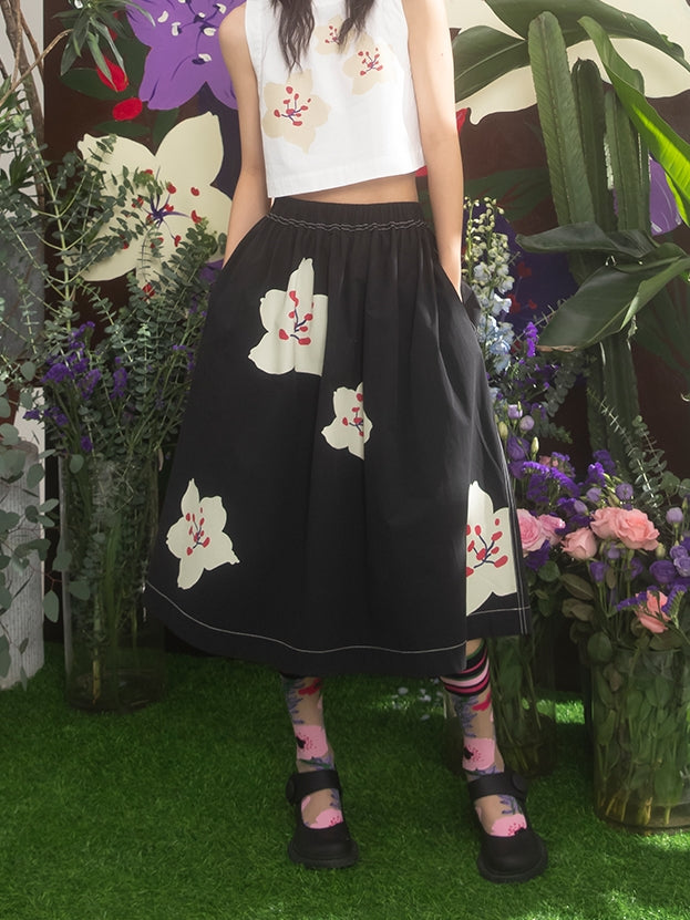 Cherry Blossom Print A-LINE SKIRT