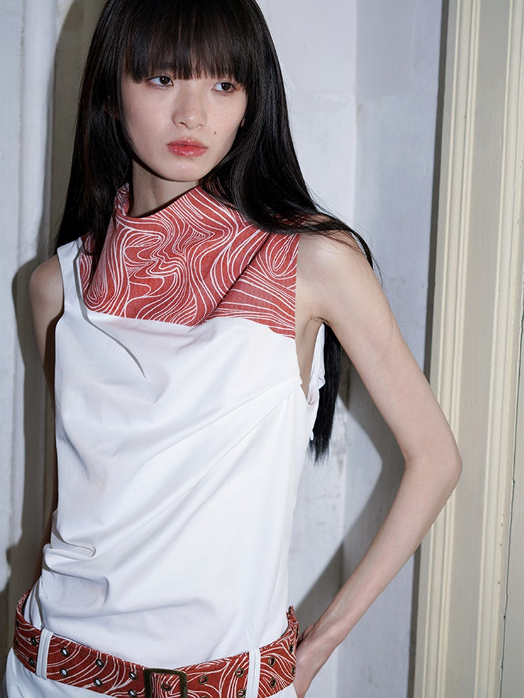 Panel Gathered Mid-Length Turtleneck Tank One-piece