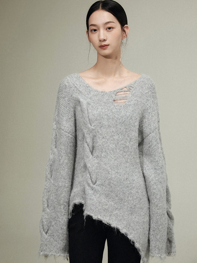 IRREGULAR RAW EDGE HOLE SWEATER