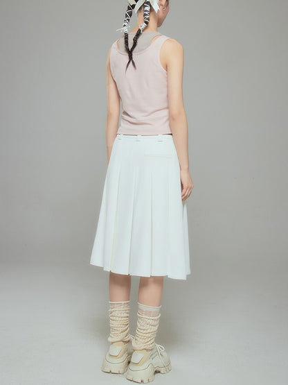 Middle Zipper Pleated Skirt