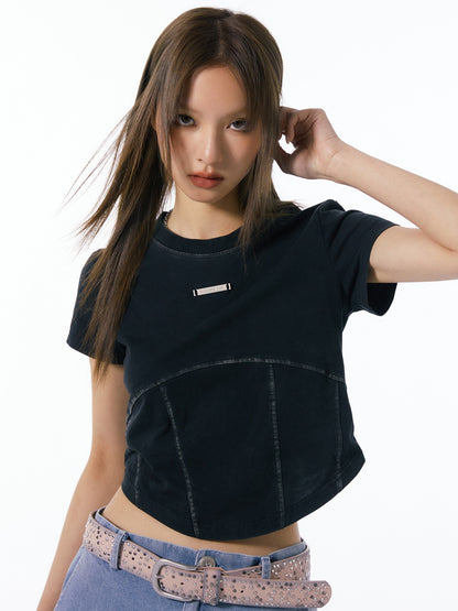 Washed Structure Short-Sleeed Thin T-Shirt