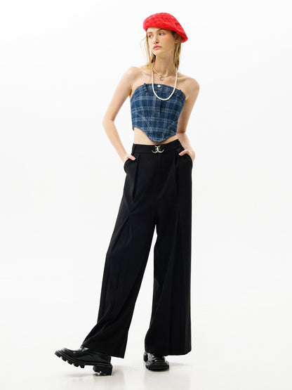 Stretch Plaid Denim Tube Top