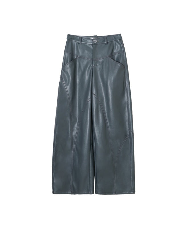 Loose Straight Leather Pants