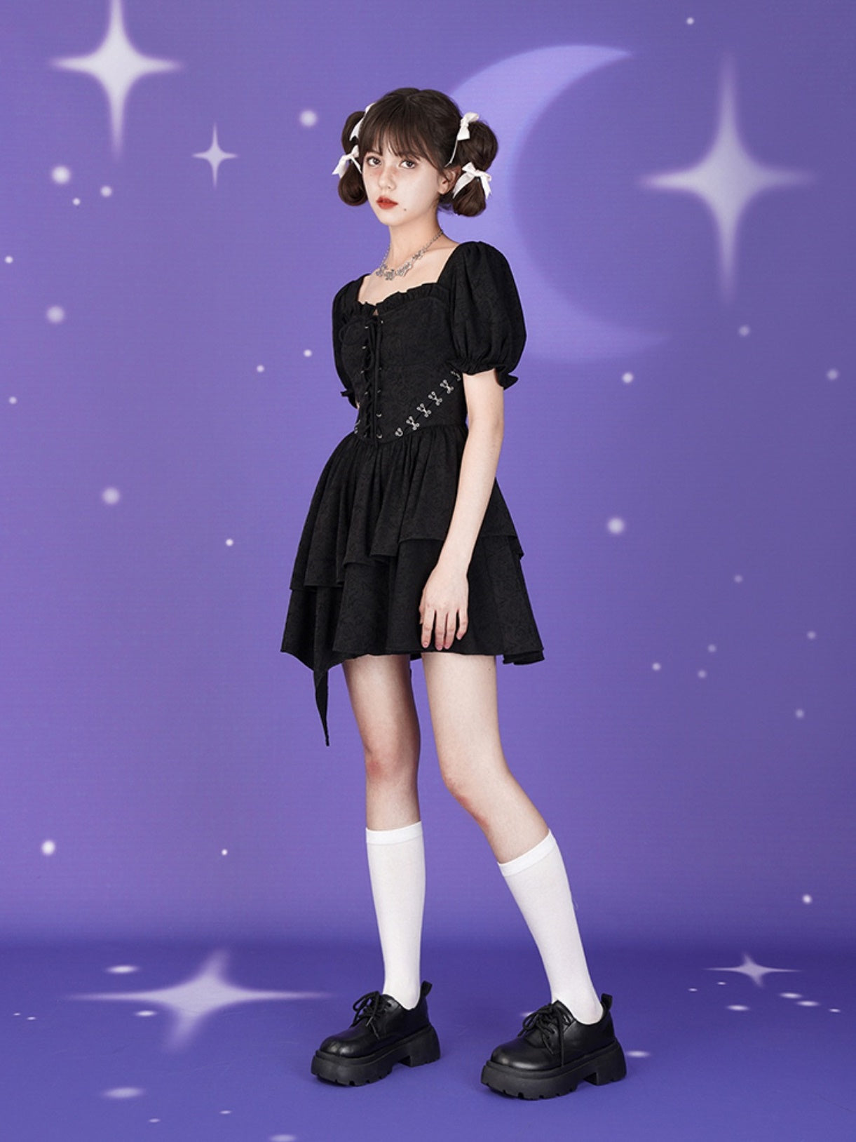 Laceup Short-Sleeed Tutu Dress