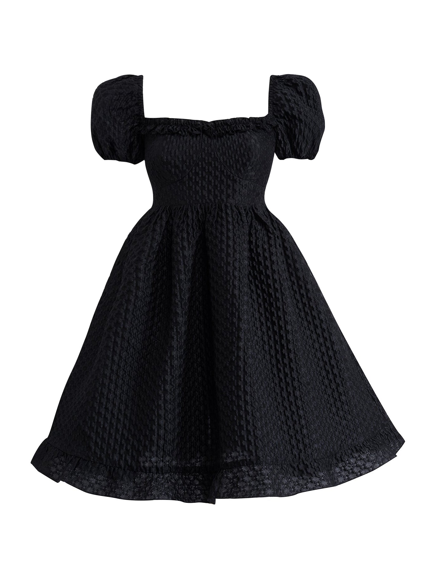 Jacquard Square Neck Puff Sleeve Dress