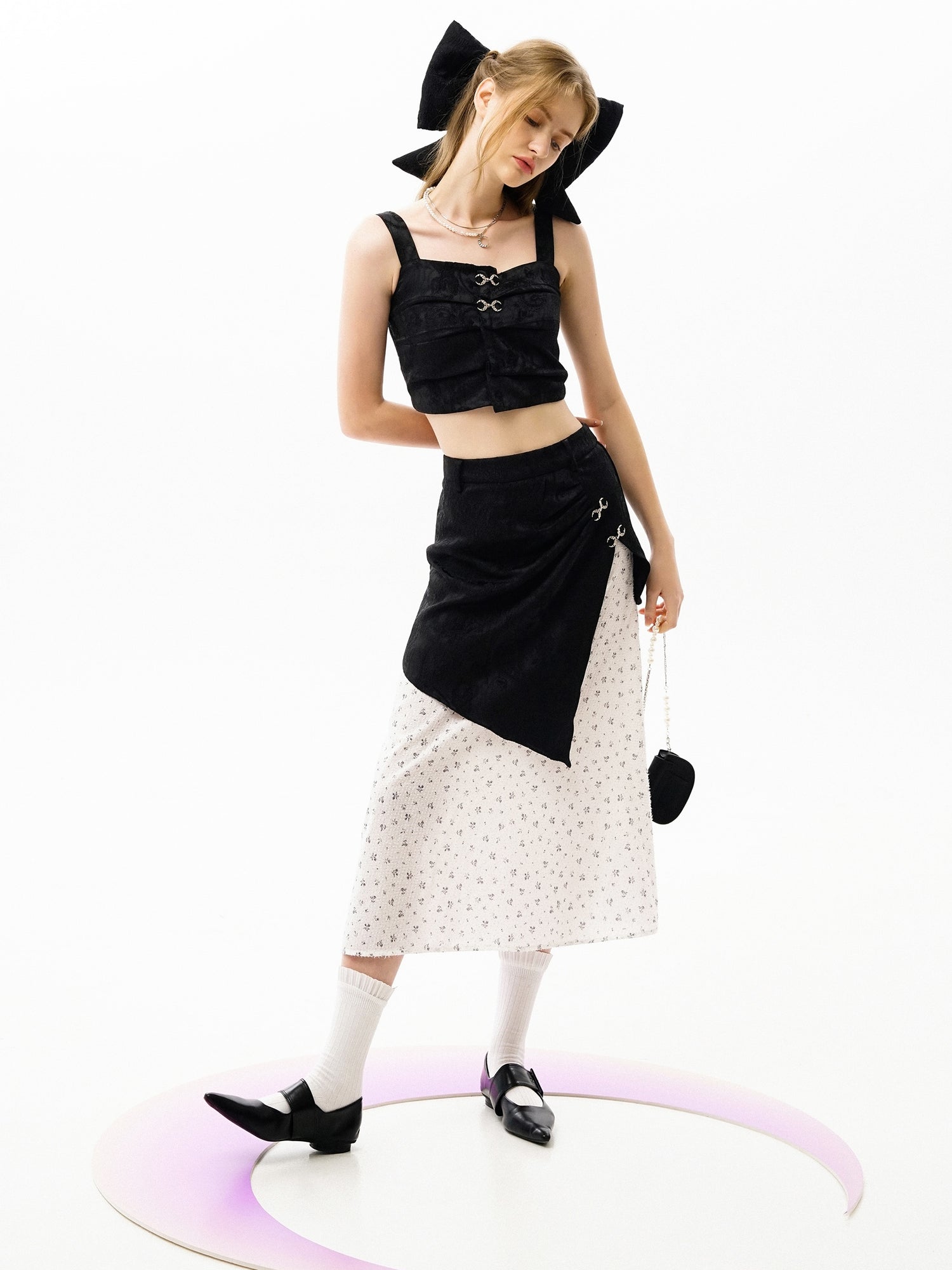 Moon Buckle Camisole &amp; Stitching Skirt