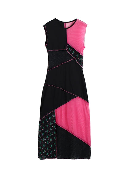 Multi-color Stitching Color-blocking Sleeveless Dress