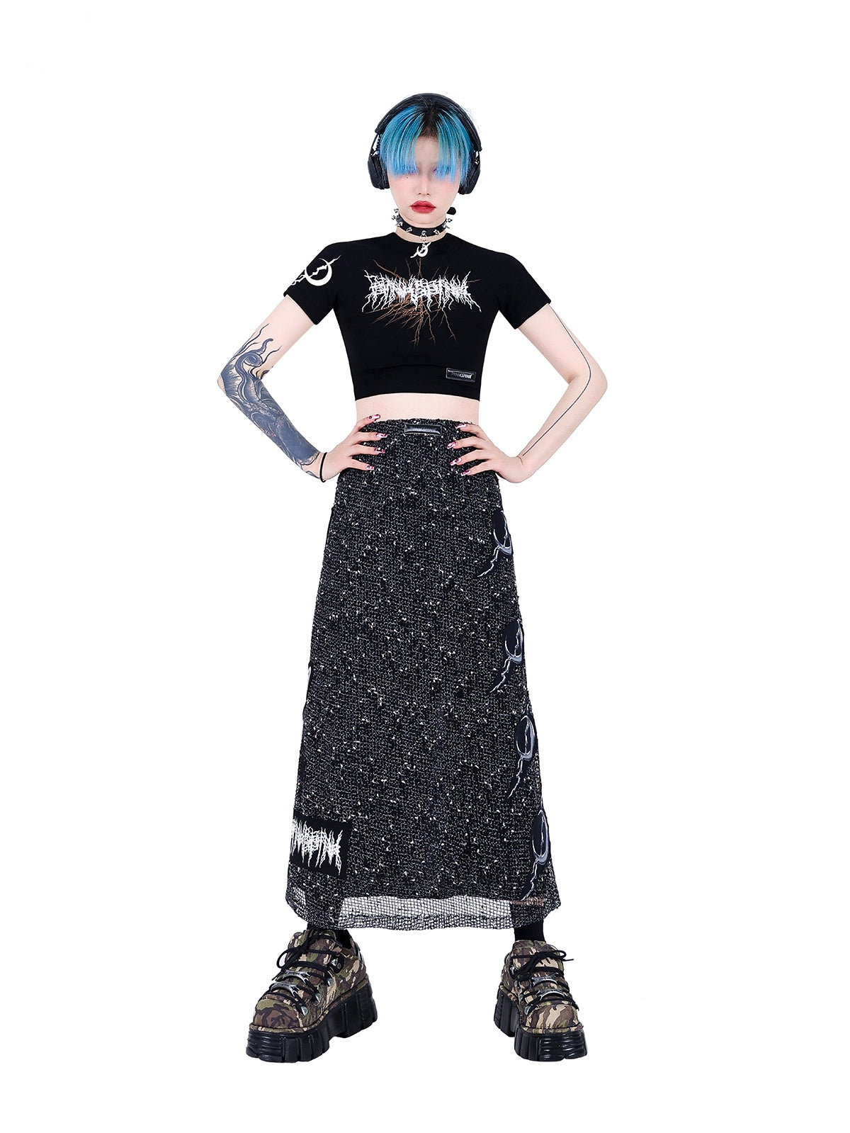 Electric Moon Rock Patch Mesh Double Layer Skirt