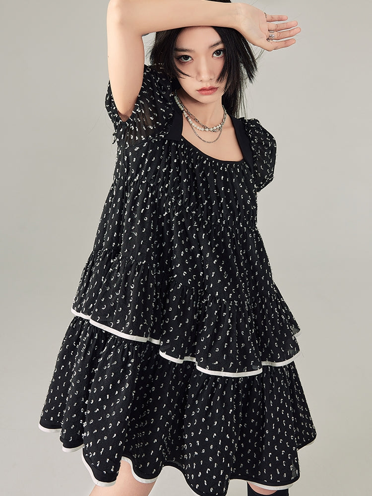 Puff Sleeves Polka Dot Short Dress