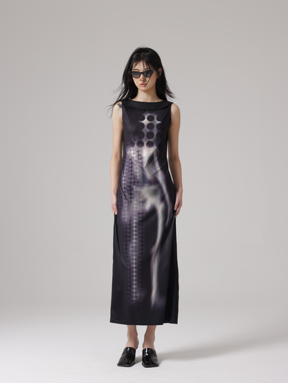 Human Figure Printic Stitching Sleevels Dress