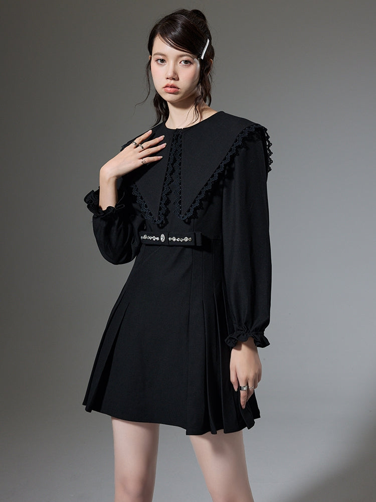 Large Lapel Black Dress