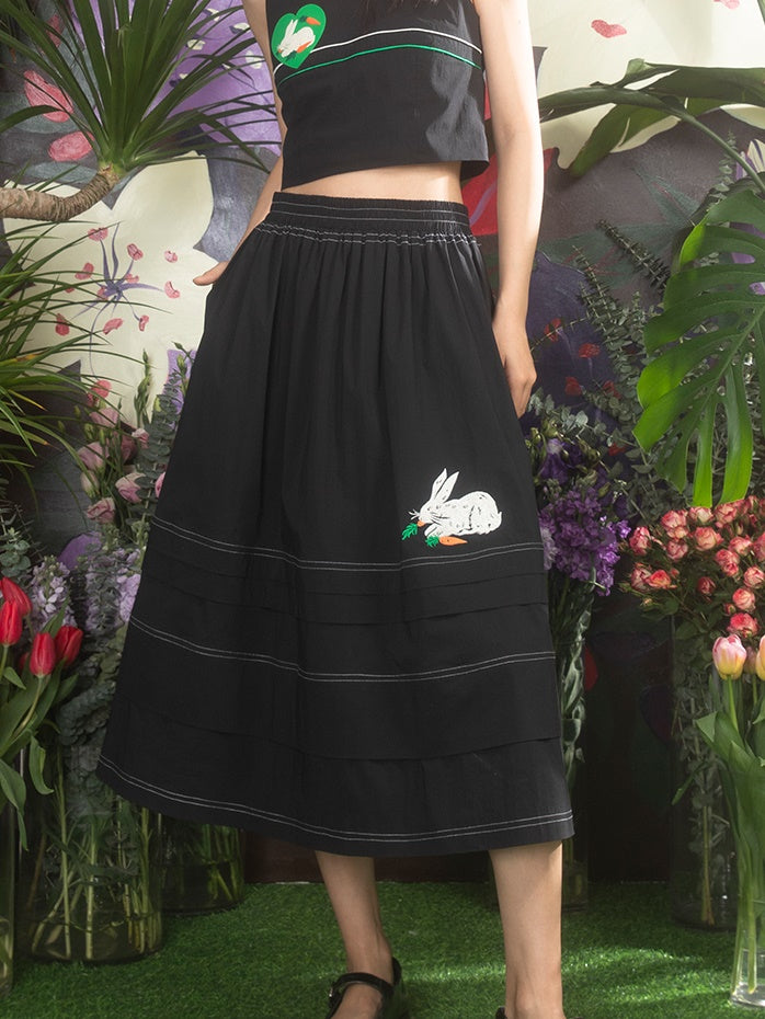 Rabbit Embroidery A-Line Half Skirt