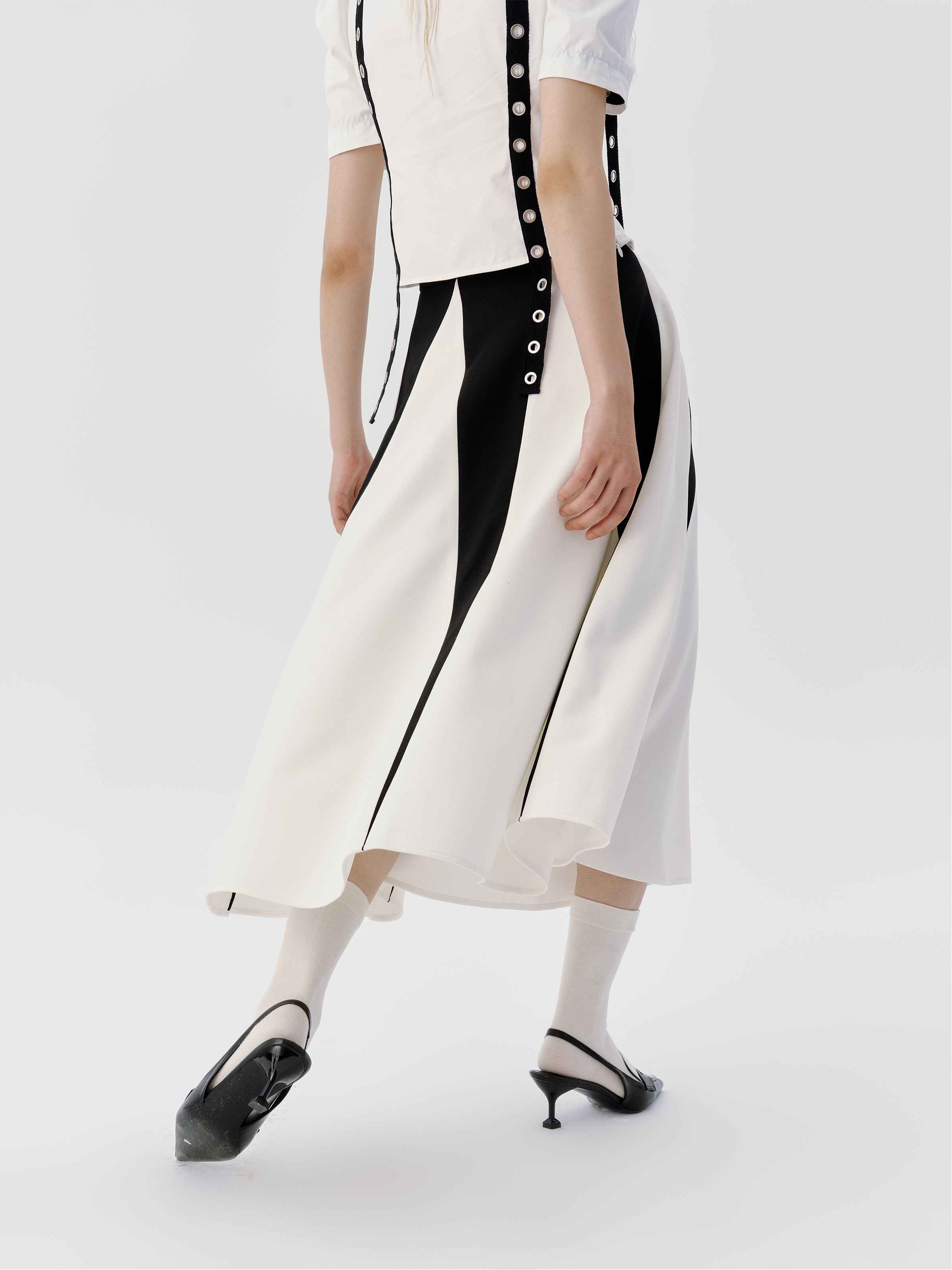 Black And White Triangle Stitching Skirt