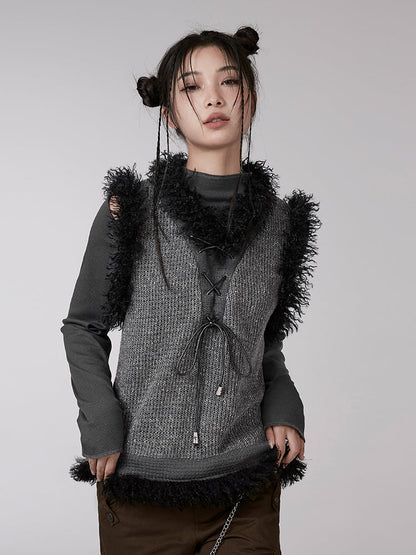 Plush Three-dimensional design Knitted Pullover Vest