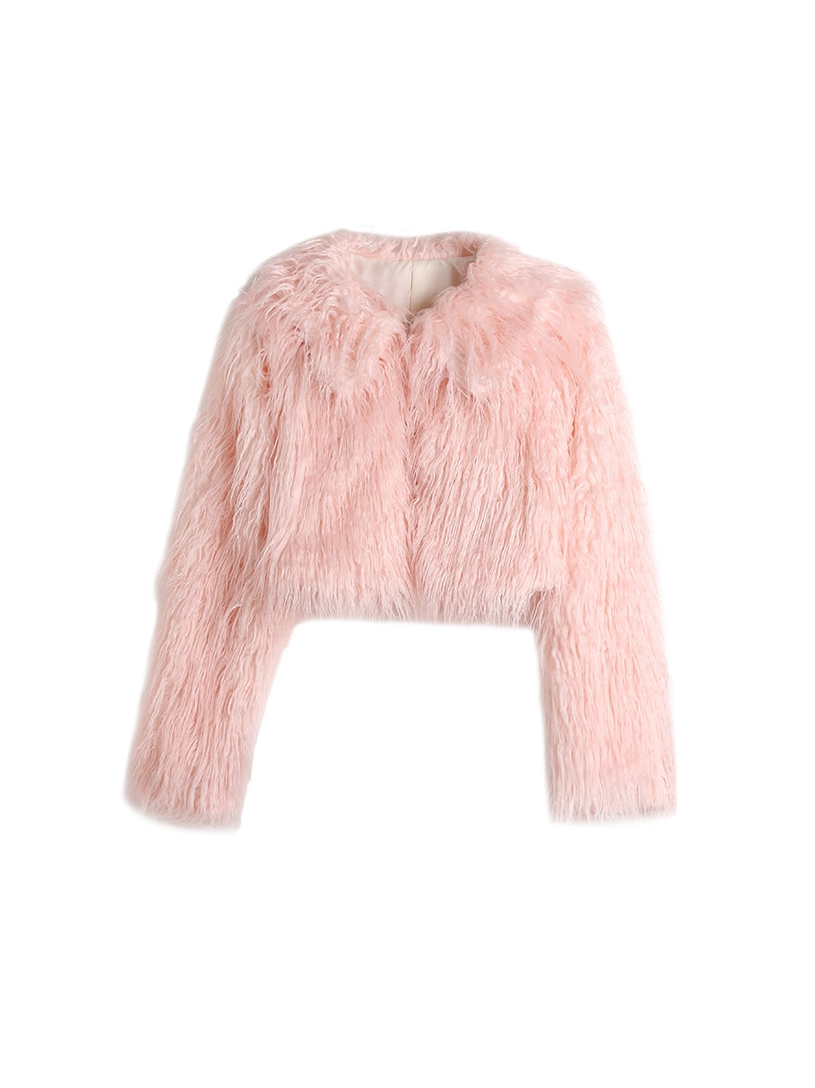 Short pink fur jacket online