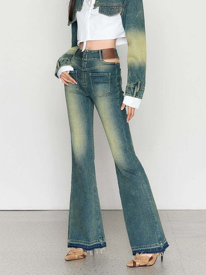 Hohe Taillen -Retro -Wasch -Bootcut -Jeans