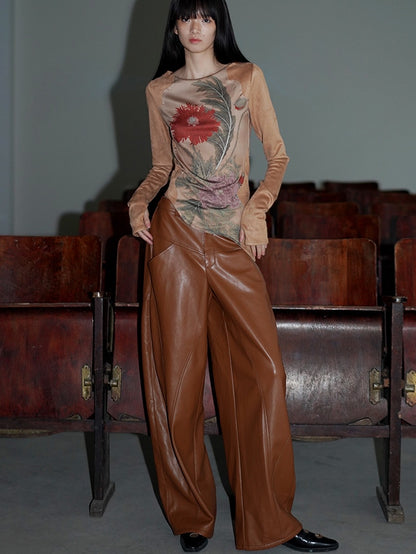 Loose Straight Leather Pants