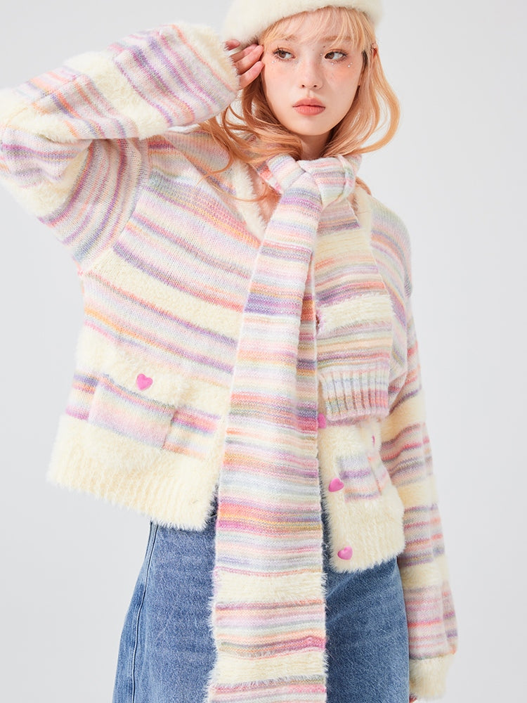 RAINBOW LOOSE V-NECK STRIPED CARDIGAN