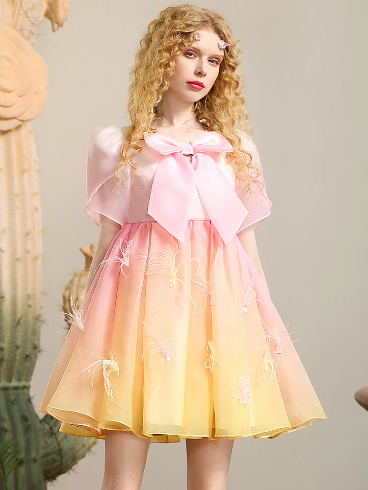 Gradation Ribbon Fairy Pale Sweet Wing 3D Dress