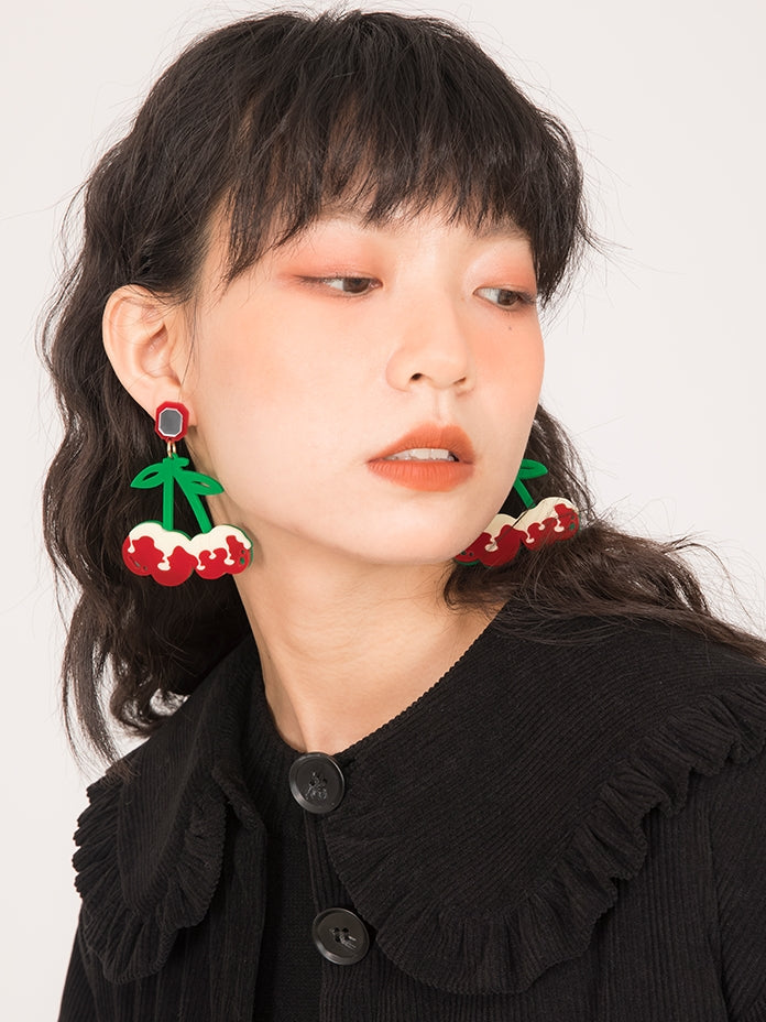 Cream Cherry Acrylic Earrings