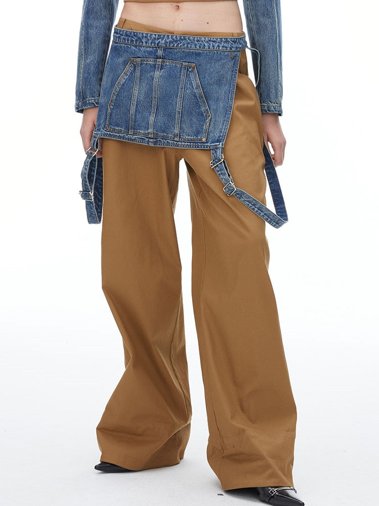 DENIM SUSPENDERS WIDE-LEG PANTS