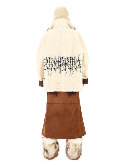 Double-sided Suede Lamb Wool High Collar Coat