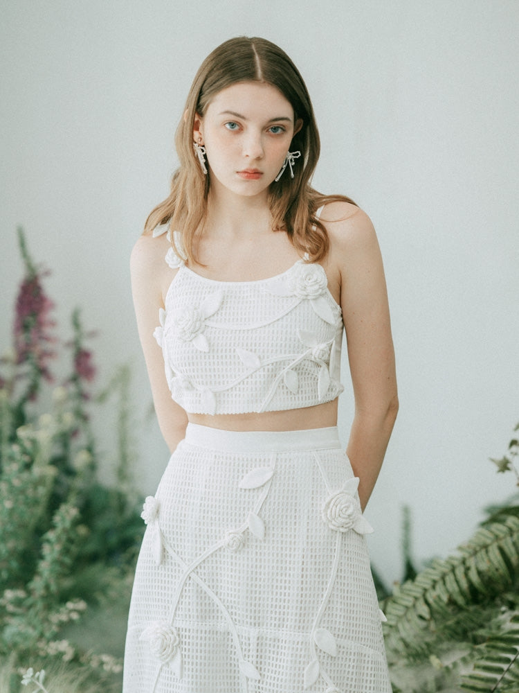 Mesh Embroidery Flower Rose Three-dimensional Camisole