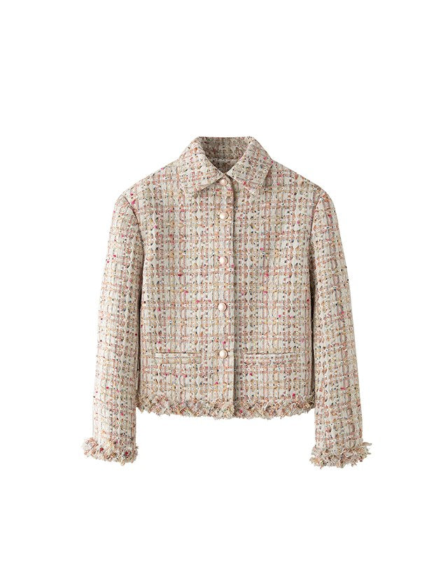 Veste recadrée à franges à tweed