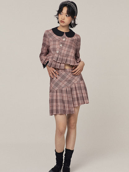 Plaid Long Sleeve Jacket &amp; Short Skirt Setup