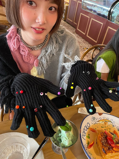 Colorful Beads Knitted Hat &amp; Gloves