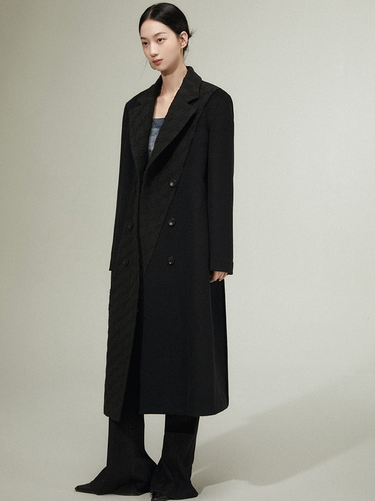 Geometric Texture Stitching Double -BREASTED LONG WOOLEN COAT