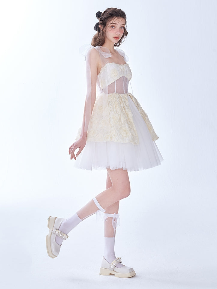 THREE-DIMENSIONAL ROSE EMBROIDERY PRINCESS DRESS