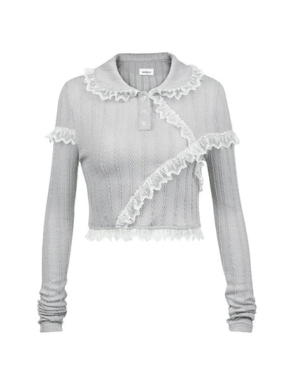 Lace Polo Knitted Top