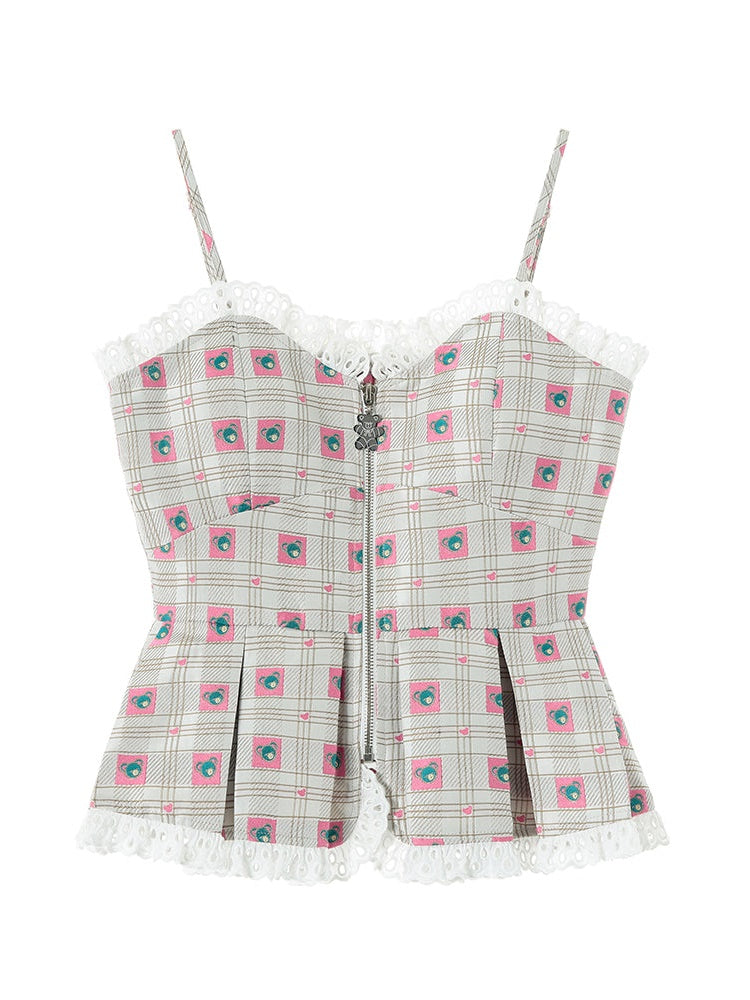 Plaid Taille Falten -Spitzenschlinge