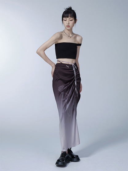 Gradation Gather Long Drawstring Skirt