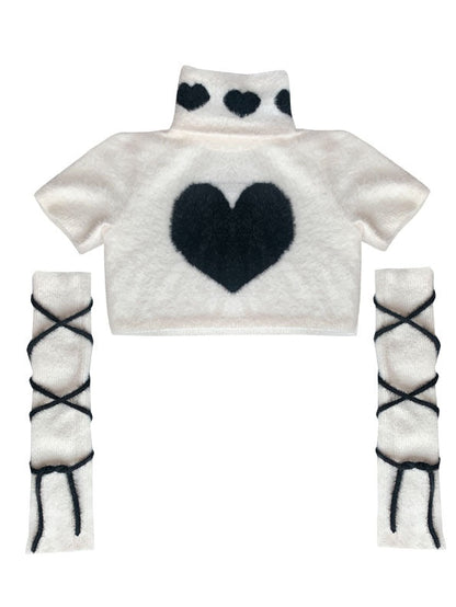 Y2K Knitted Turtleneck Top &amp; ArmWarmer