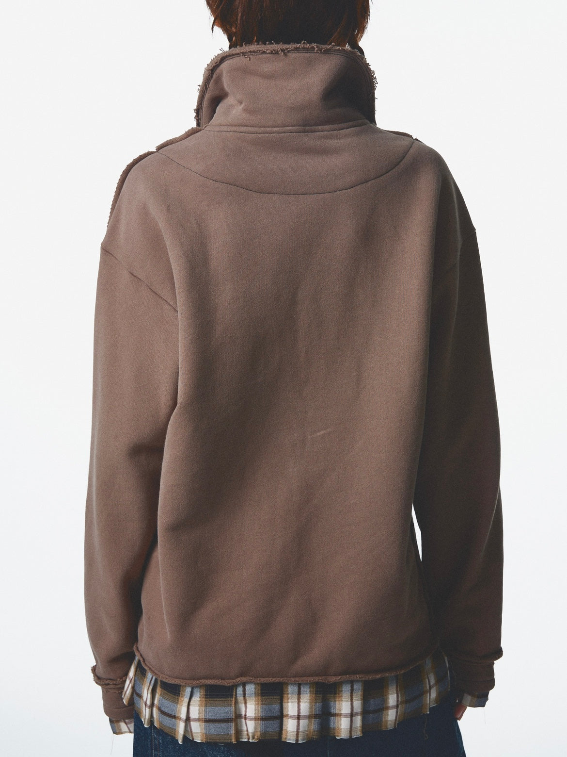 Stand Collar Plus Fleece -Stitching Printed Pullover