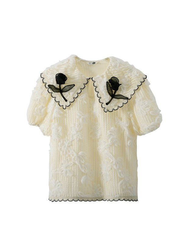 Tulip Embroidered Lace Shirt &amp; Skirt