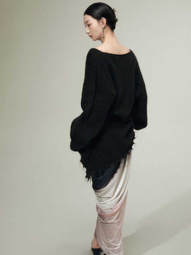 IRREGULAR RAW EDGE HOLE SWEATER