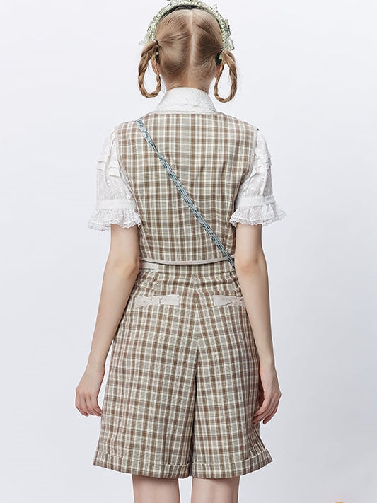 Bow-knot Plaid Stitching Vest