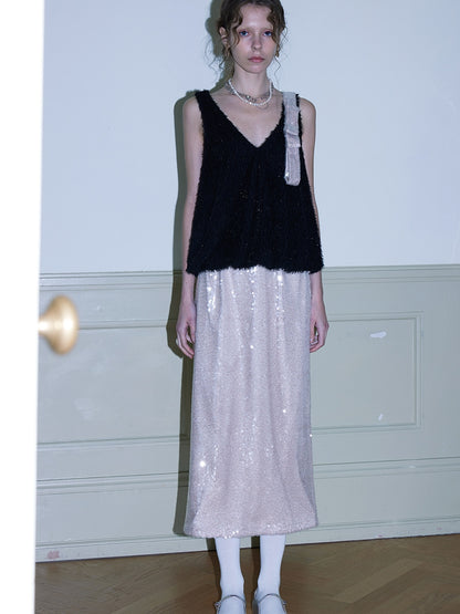 Pearlescent Sequins Shimmering Straight Skirt