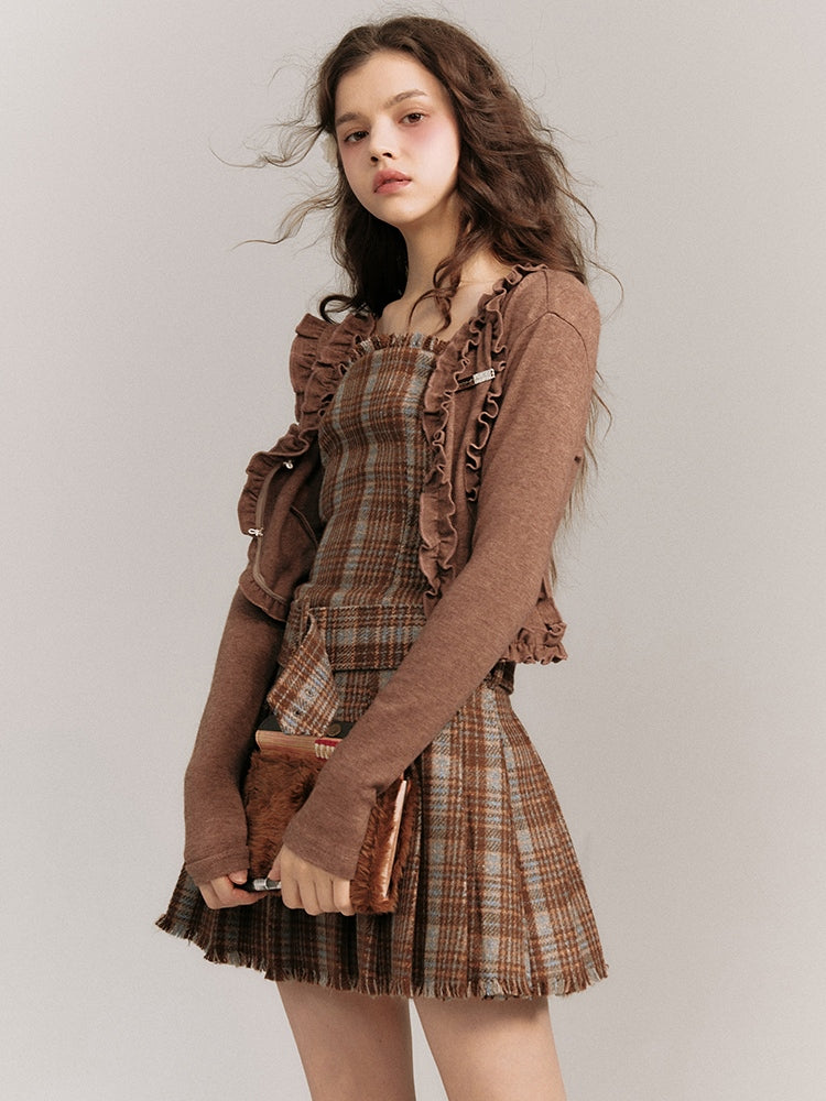 Plaid Belted Strap Skirt