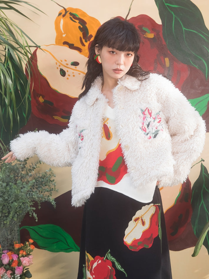 Tulip Pattern Embroidery Plush Short COAT