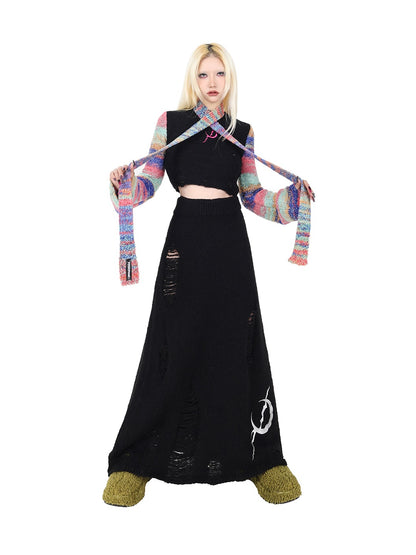 Hole Knitted Wool Mopping Skirt