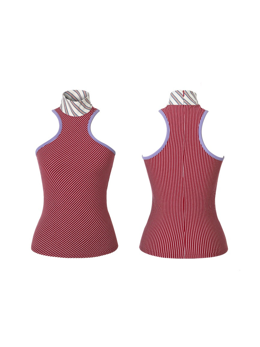 Stripe Slim Fit Stand Collar Tanktop