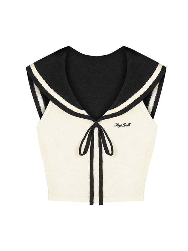 Sailor Collar Y2k Knitted Vest Top ARCANA ARCHIVE