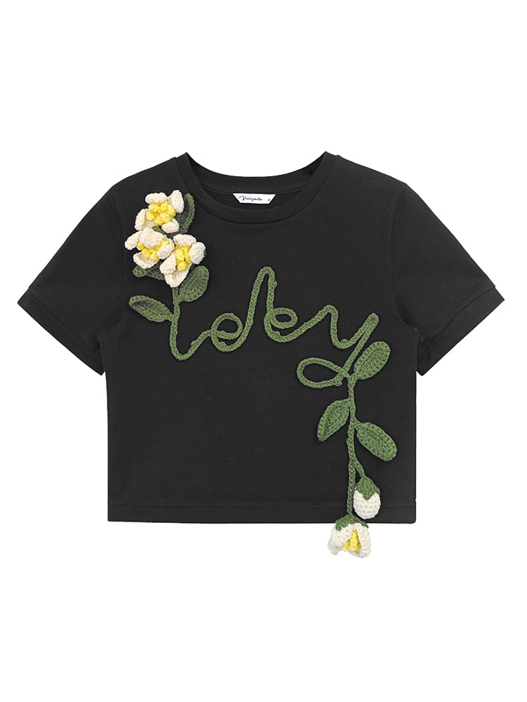 Seil dreidimensional Blumen Nichi Cropped T-Shirt