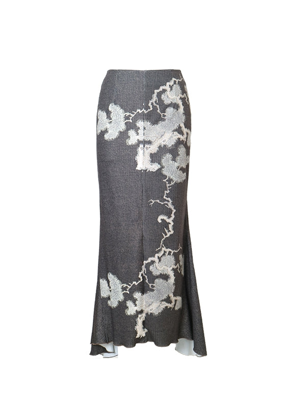 Chinese Style Print Mermaid Skirt