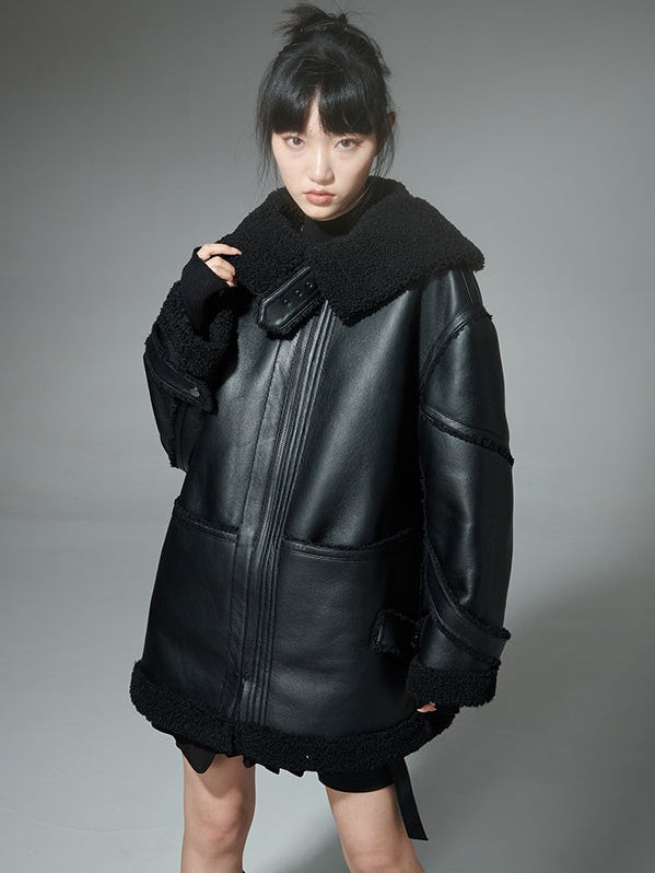 Imitation Leather Lamb Wool Jacket