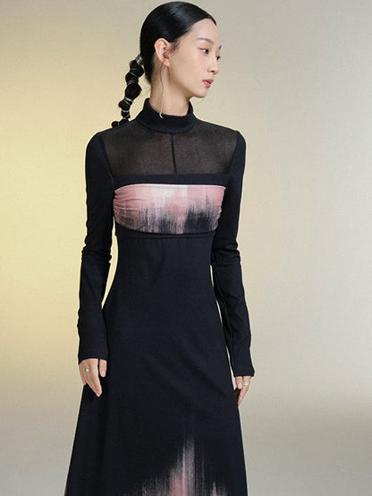 Printed Turtleneck Slightly Revealing Dress